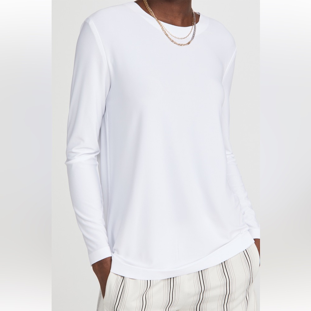 Norma Kamali White Long-Sleeve Crewneck Top